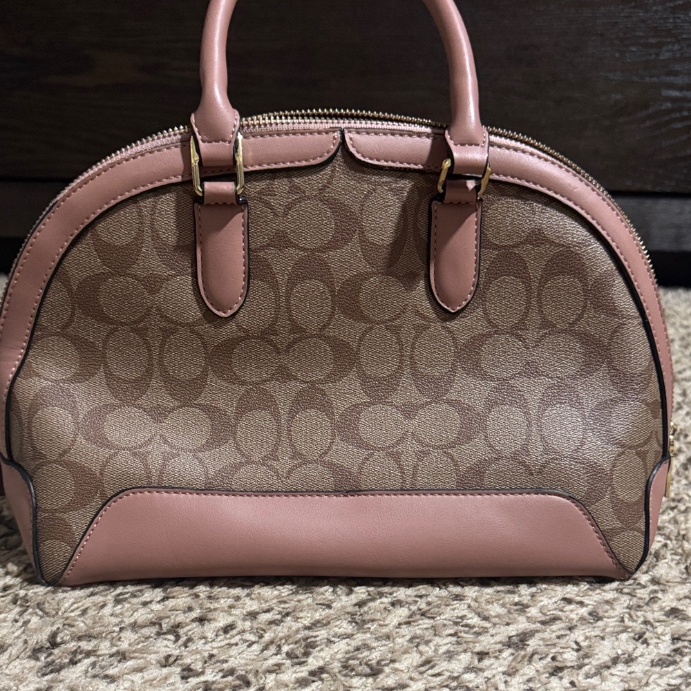 Coach Pink and Tan Signature Satchel - Picture 4 of 6